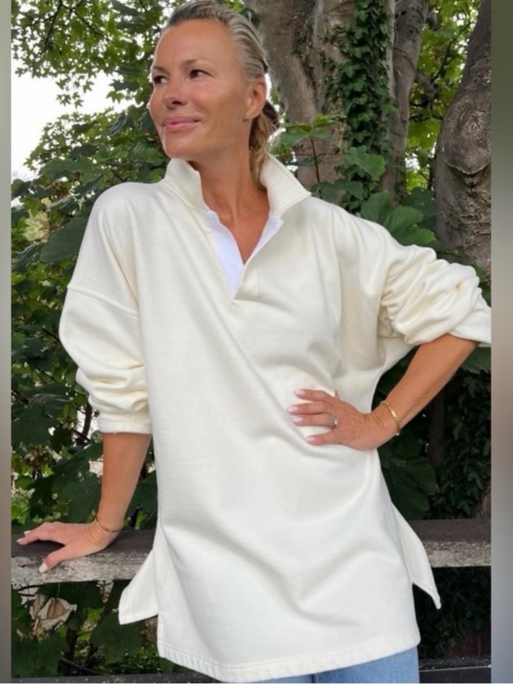 Sloppy Joe 2 M White Jackie Harris Stand Collar Pullover Top 100% Organic Cotton